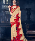 Light brown fancy floral border design georgette and c/n paper silk saree with blouse