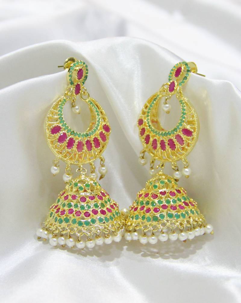 Multicolor pearl jhumkas