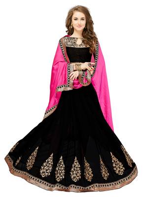 Pink embroidered satin saree with blouse 2