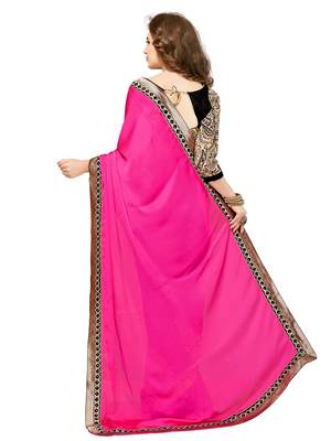 Pink embroidered satin saree with blouse 3
