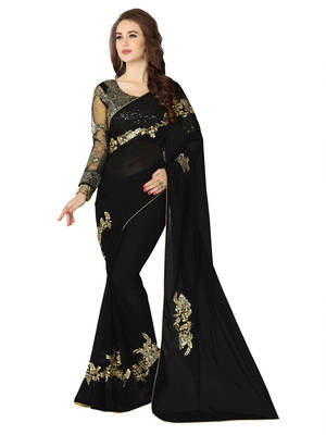 Black embroidered georgette saree with blouse 1