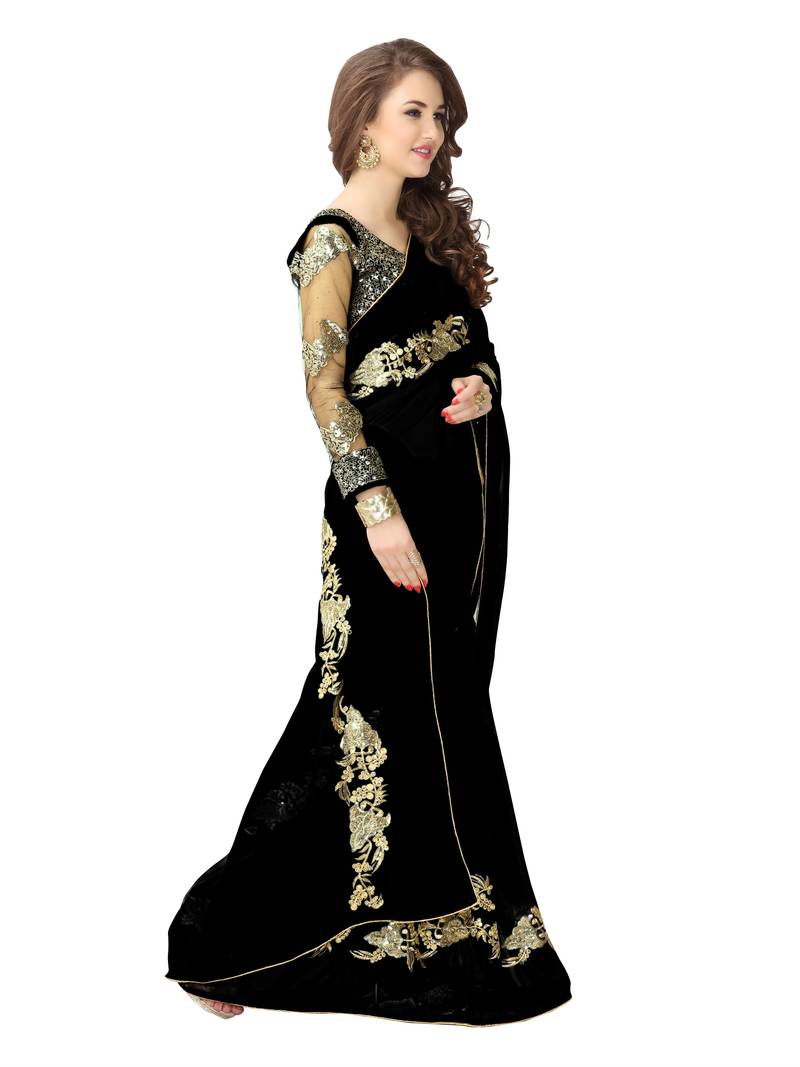 Black embroidered georgette saree with blouse