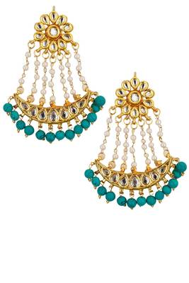 Turquoise Beaded Pearl Chandbaali 1