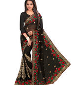 Black plain georgette saree with blouse
