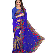 Blue plain georgette saree with blouse