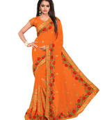 Orange plain georgette saree with blouse