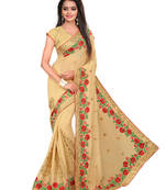 Beige plain georgette saree with blouse