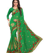 Green plain georgette saree with blouse