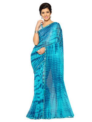   turquoise printed georgette saree with blouse 1