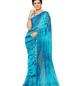   turquoise printed georgette saree with blouse