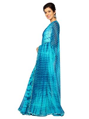   turquoise printed georgette saree with blouse 3