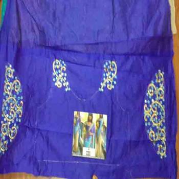 Dark sky blue embroidered net saree with blouse 4