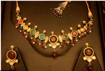 Designer Multicolor Navratna Necklace Set 1