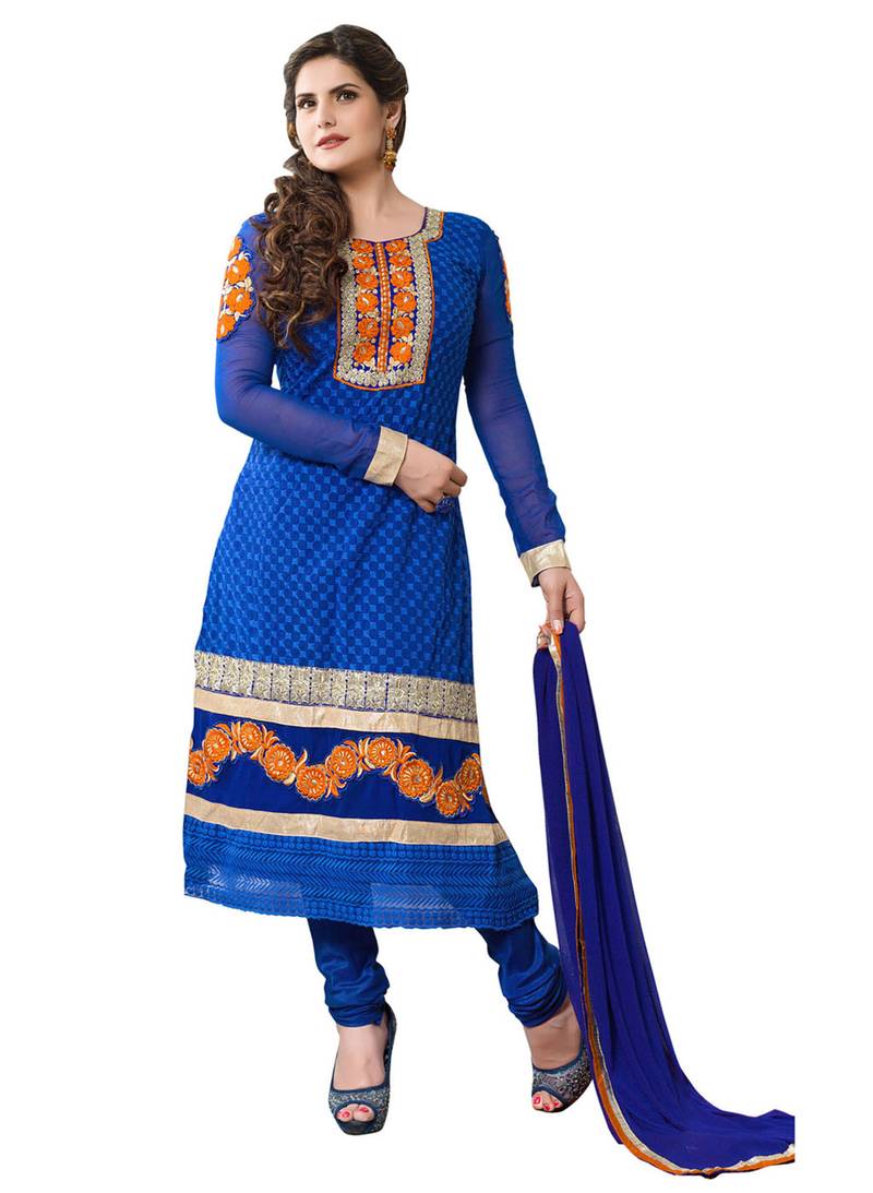 Blue embroidered georgette unstitched salwar with dupatta - Airish Patel - 1876402 Blue embroidered georgette unstitched salwar with dupatta - Airish Patel - 1876402