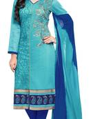  Sky Blue embroidered chanderi unstitched salwar Suit with dupatta 