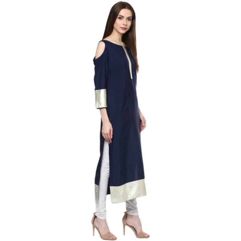 blue faux crepe crepe  kurti