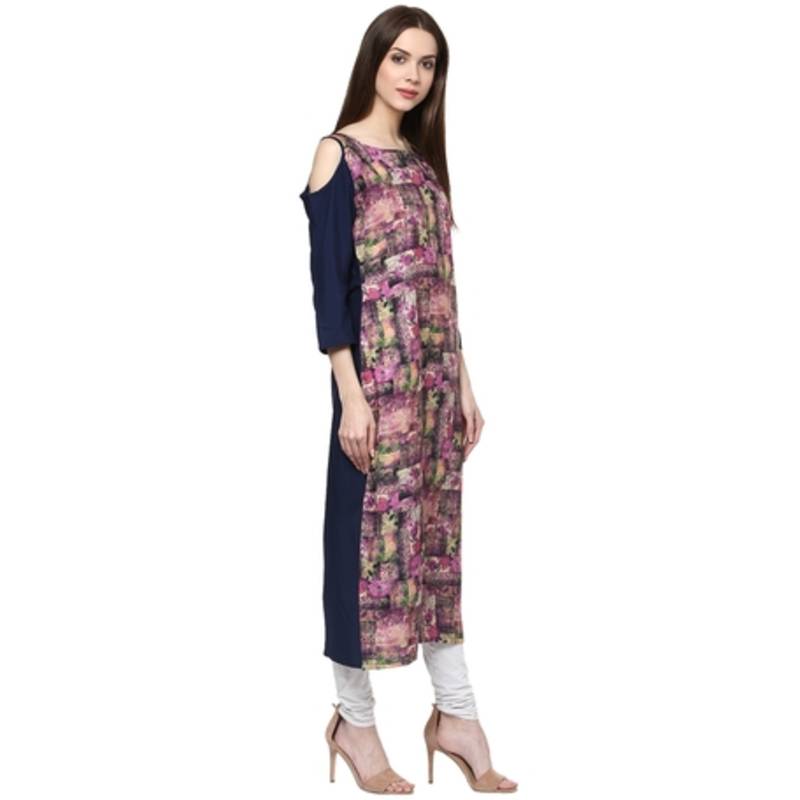 multicolor faux crepe crepe  kurti