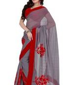 Grey With Red Border Marble Chiffon Designer Saree