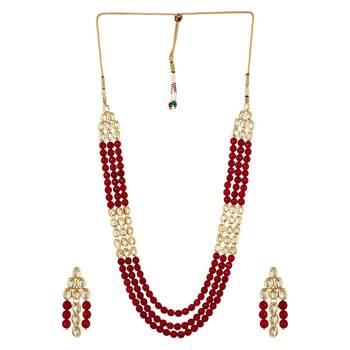 Kundan And Red Onyx Semi Precious Necklace Set With Earrings 1