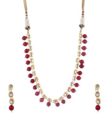Kundan And Red Onyx Semi Precious Necklace Set 1