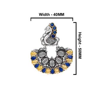 Oxidised Gold & Silver Plated Blue Colored Glass Stone Peacock Style Hoop Earrnigs 3