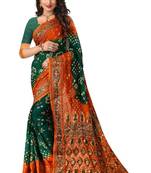 Green printed bhagalpuri silk saree with blouse