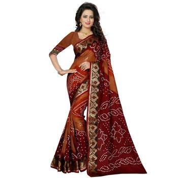 Brown printed bhagalpuri silk saree with blouse 1