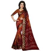 Brown printed bhagalpuri silk saree with blouse