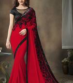 Red embroidered georgette saree with blouse