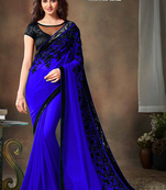 Blue embroidered georgette saree with blouse