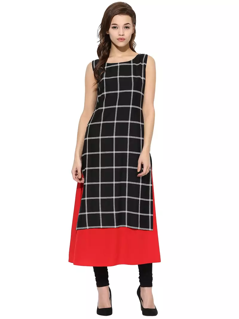 Black stitched Crepe  stitched kurti