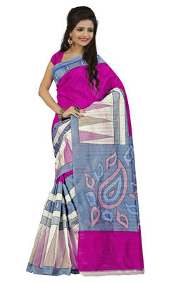 Multicolor Printed Bhagalpuri Silk Saree With Blouse 1
