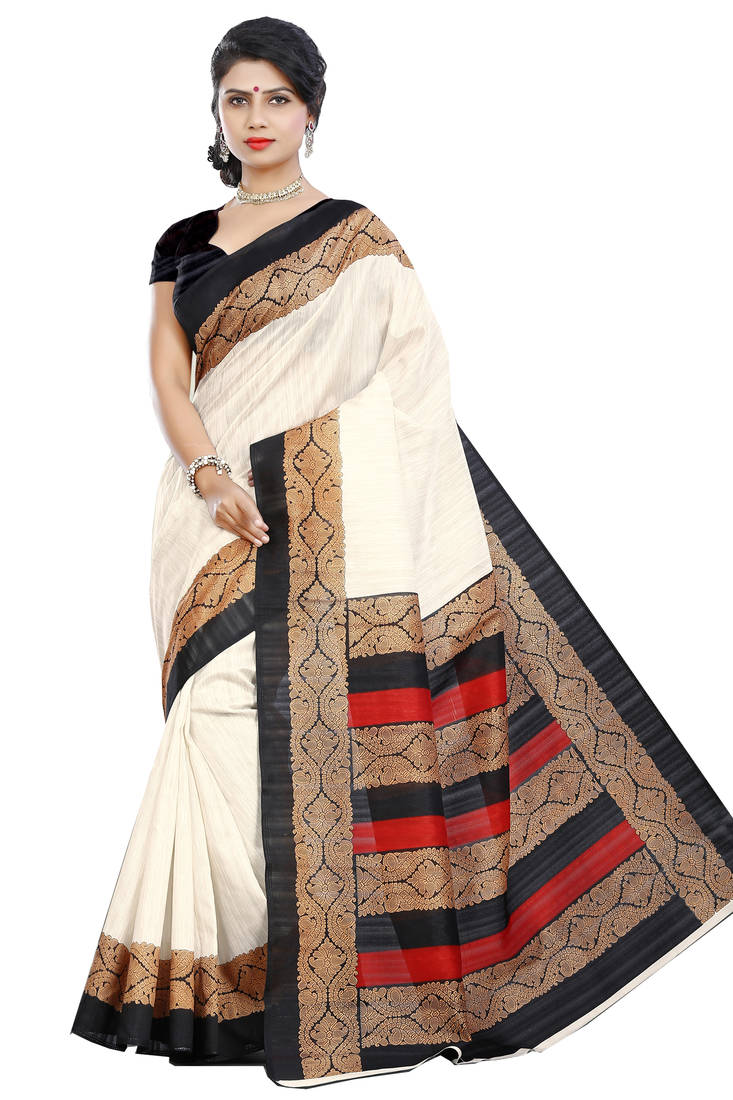 Multicolor printed bhagalpuri silk saree with blouse
