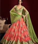 Orange embroidered net unstitched lehenga