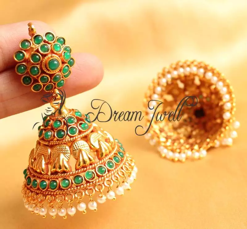 BEAUTIFUL ANTIQUE GREEN JHUMKKAS-DJ02737
