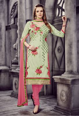 Blissta Light Green Cotton Embroidered Straight Suit Dress Material 1