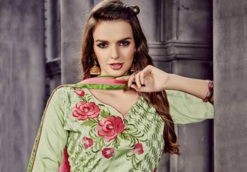 Blissta Light Green Cotton Embroidered Straight Suit Dress Material 2