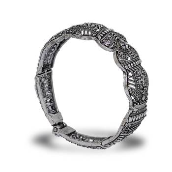 Adjustable Party Wear Collection Silver Tone Oxidised Designer Kada Bracelet 1