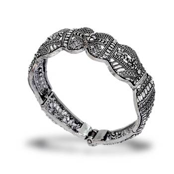 Adjustable Party Wear Collection Silver Tone Oxidised Designer Kada Bracelet 2