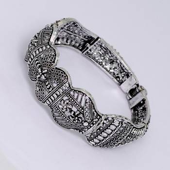 Adjustable Party Wear Collection Silver Tone Oxidised Designer Kada Bracelet 3
