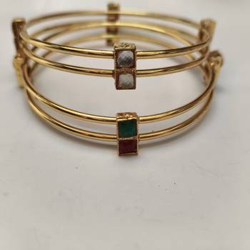 Metal Multi Stone Gold Plated Bangle Set 2