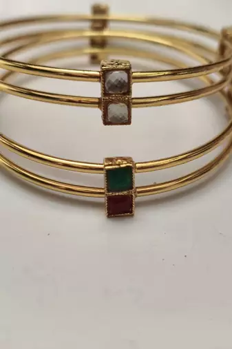 Metal Multi Stone Gold Plated Bangle Set