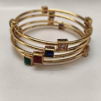 Metal Multi Stone Gold Plated Bangle Set 1