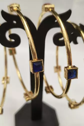 Metal Multi Stone Gold Plated Bangle Set
