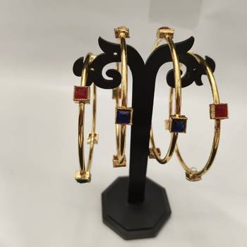 Metal Multi Stone Gold Plated Bangle Set 3