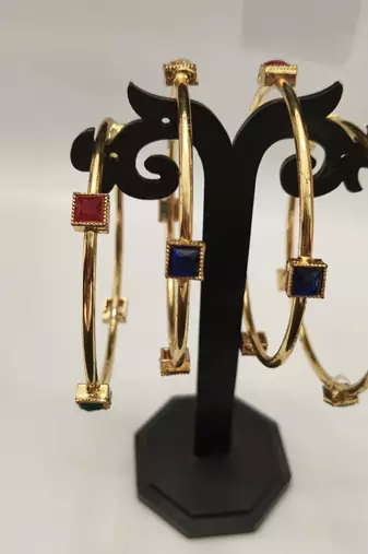 Metal Multi Stone Gold Plated Bangle Set