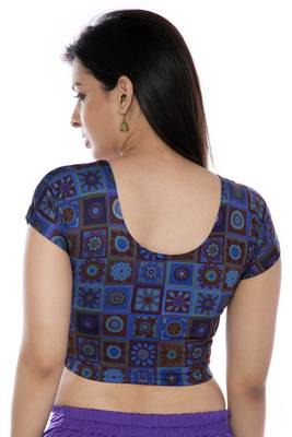 Blue printed lycra fabric stitched blouse 4