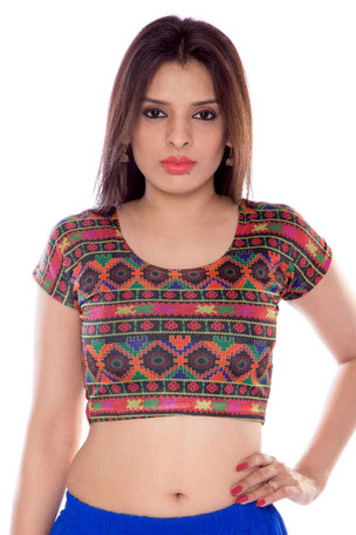 Multicolour printed lycra fabric stitched blouse