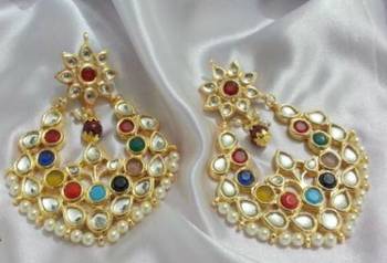 Navratana kundan and pearls earrings 1