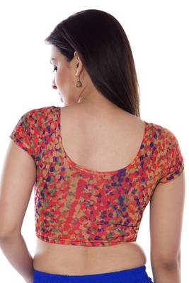 Orange printed lycra fabric stitched blouse 4